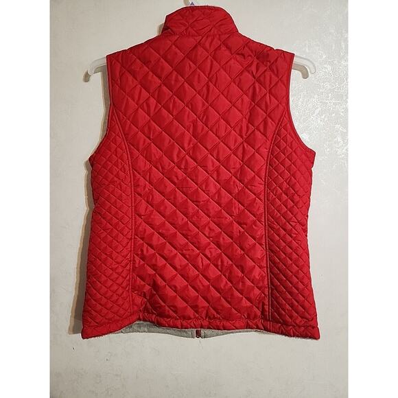 Laura Scott Quilted Vest Red Grey Faux Fur Lining sz Large Pockets - Picture 9 of 9